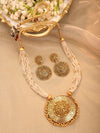 Grey Gold Tone Temple Necklace Set with Pearls